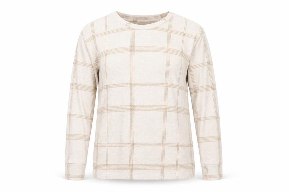 Marks & Spencer Womens Beige Check  Pullover Jumper Size 14