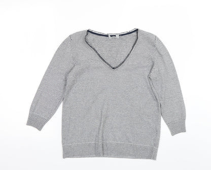 Bonmarché Womens White Striped Pullover Jumper Size 12