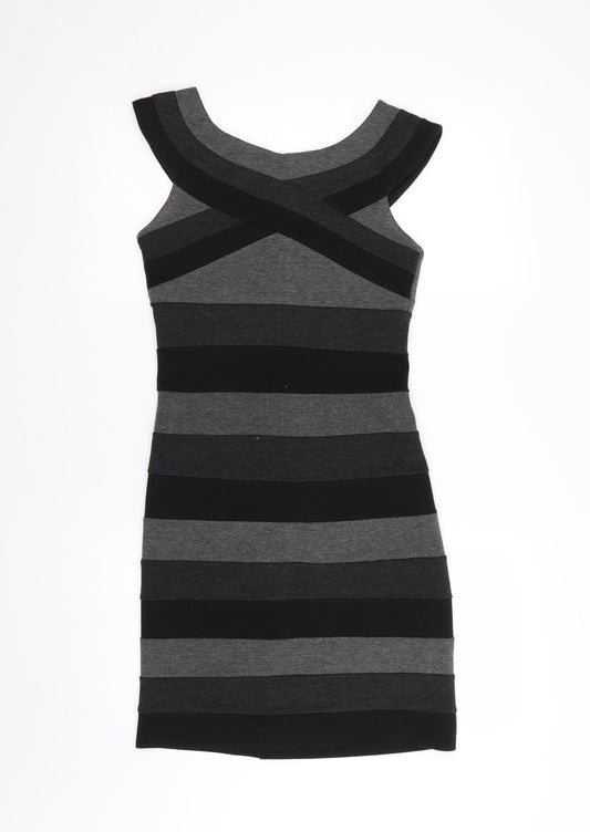 Alter London Womens Black Striped  Wrap Dress  Size 8