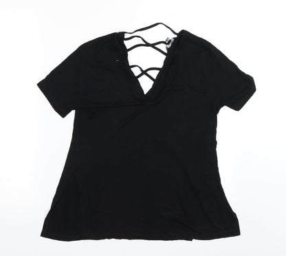 Additional front view of Miss Selfridge women’s black basic t-shirt, size UK 6