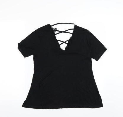 Back view of Miss Selfridge women’s black basic t-shirt, size UK 6