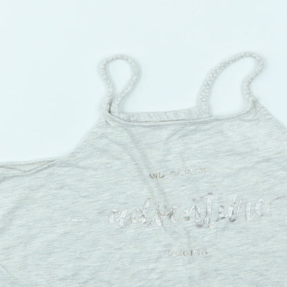 Close-up detail of H&M girls’ grey basic t-shirt, size 9-10, years