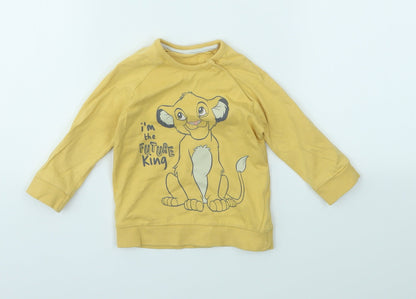 Front view of George girls’ yellow animal print jumper, size 6-9, months