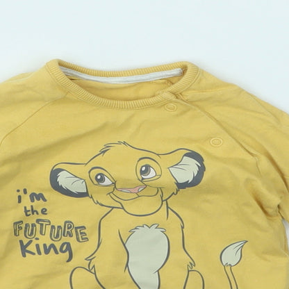 Close-up detail of George girls’ yellow animal print jumper, size 6-9, months