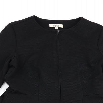 Close-up detail of Papaya women’s black full zip jumper, size UK 10