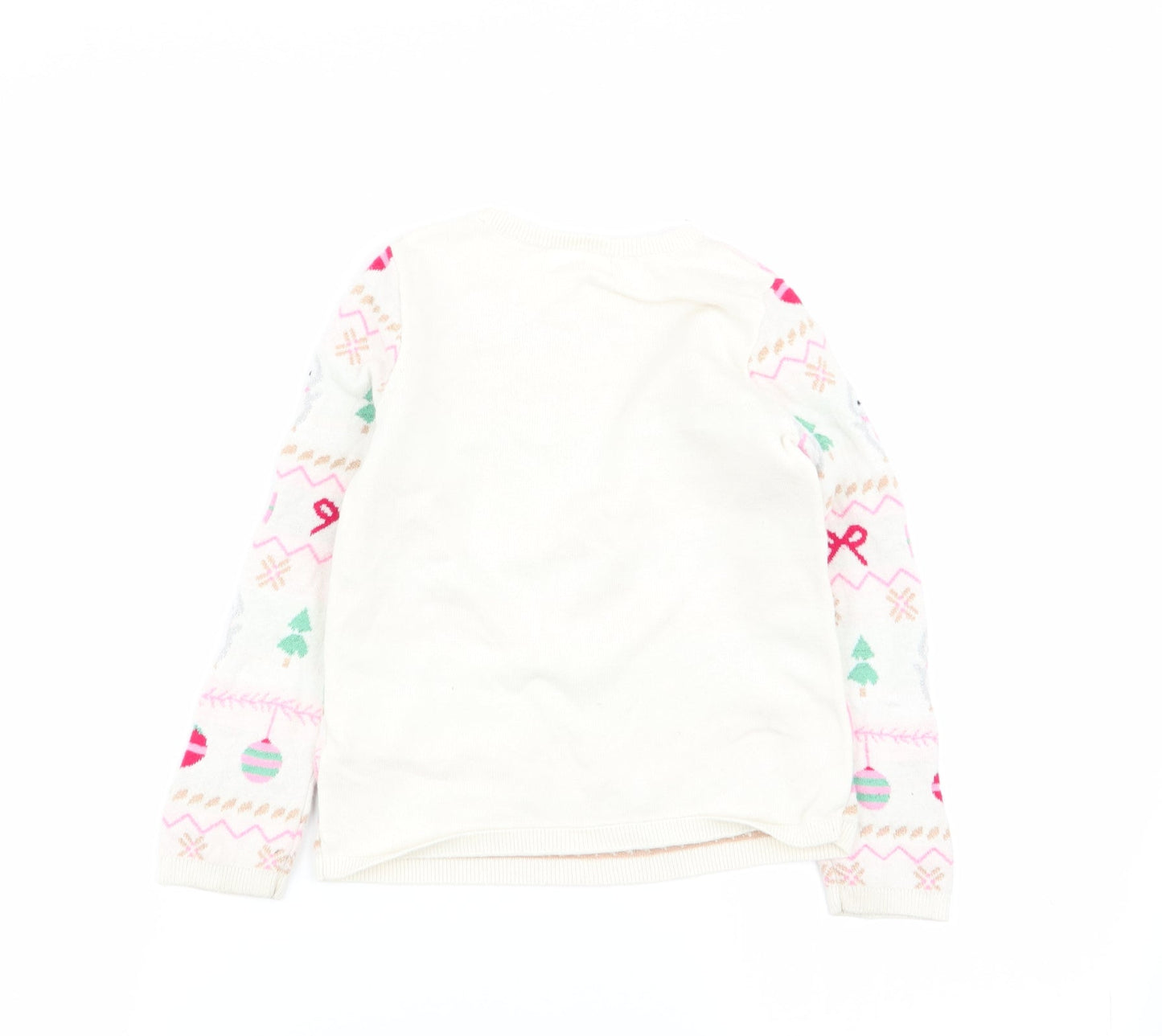 H&M Girls Ivory Geometric  Pullover Jumper Size 4-5 Years  - chrismtas