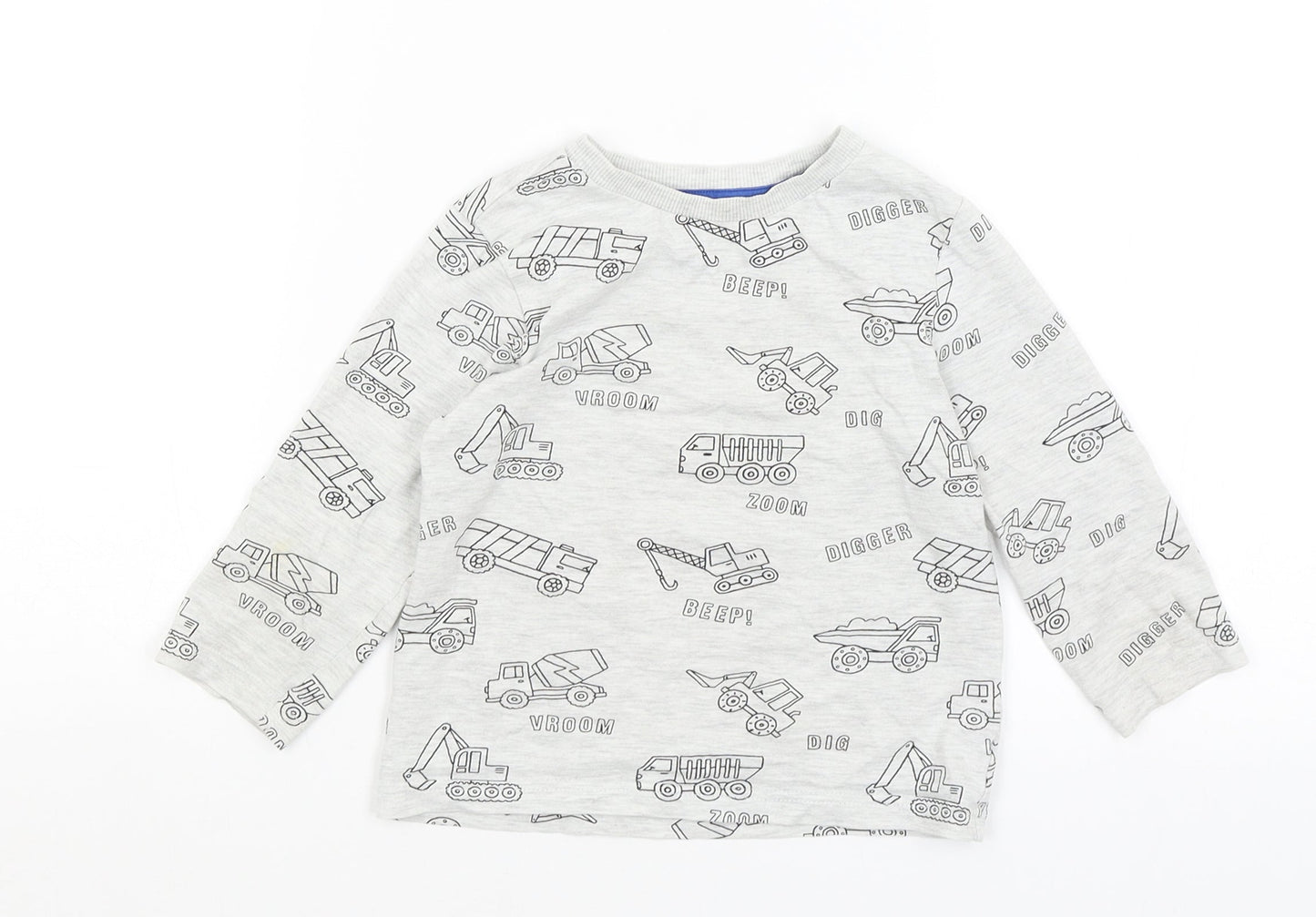 F7F Boys Grey   Basic T-Shirt Size 2-3 Years  - Diggers & Trucks