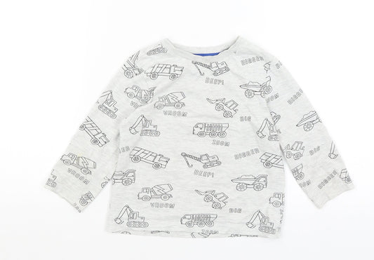 F7F Boys Grey   Basic T-Shirt Size 2-3 Years  - Diggers & Trucks