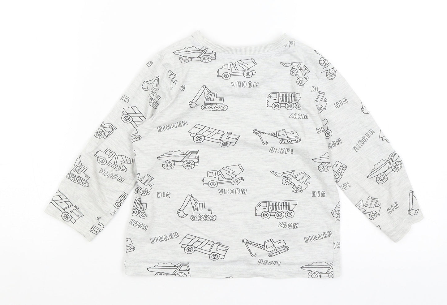 F7F Boys Grey   Basic T-Shirt Size 2-3 Years  - Diggers & Trucks