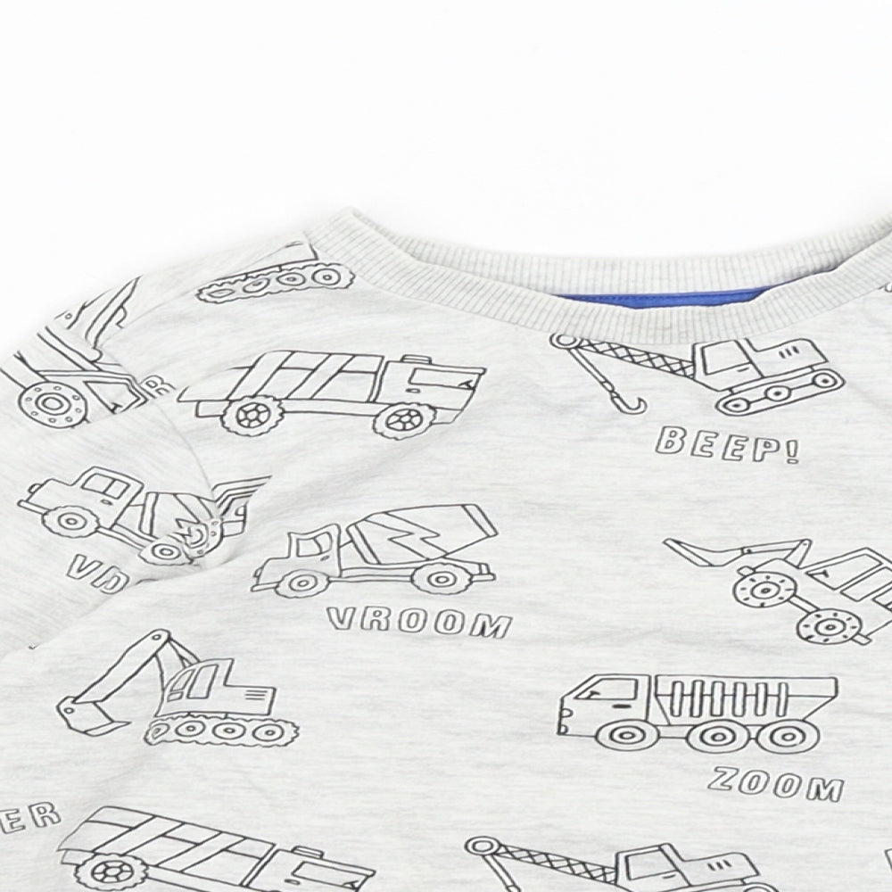 F7F Boys Grey   Basic T-Shirt Size 2-3 Years  - Diggers & Trucks