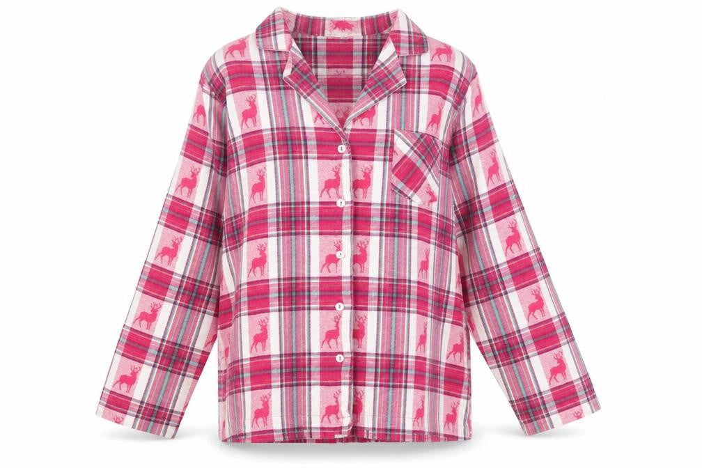 TU Womens Pink Plaid  Top Pyjama Top Size 8  - Reindeer
