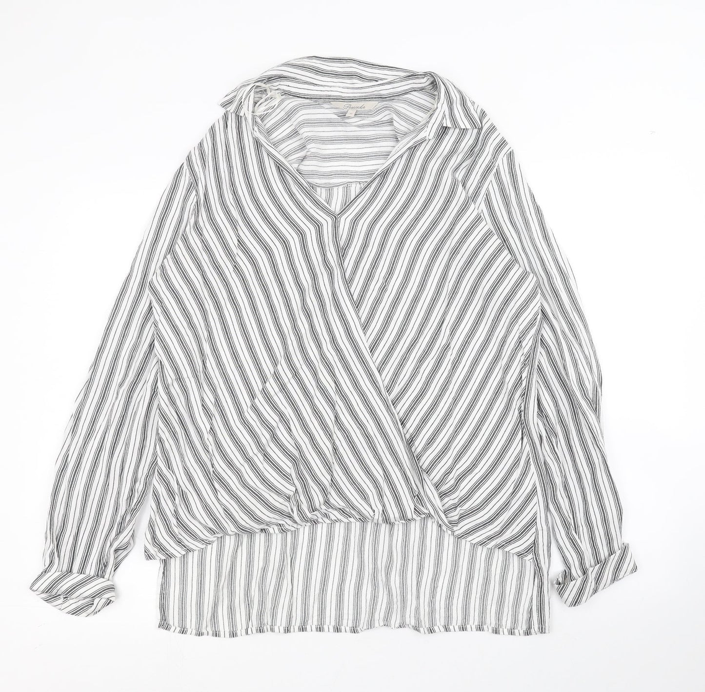 Peacocks Womens Grey Striped  Basic Blouse Size 6