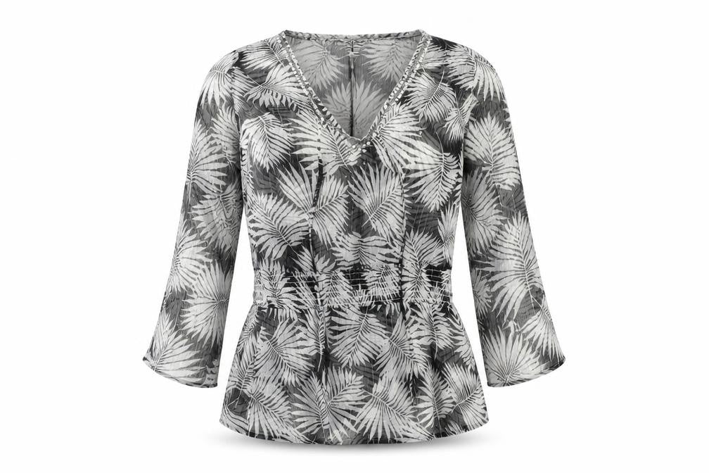 OCEAN CLUB Womens Black Floral  Basic Blouse Size 12