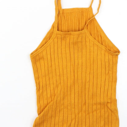 Brand and care label for Atmosphere women’s orange basic tank, size UK 6
