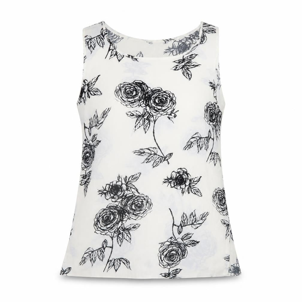 Preworn Womens White Floral  Basic Tank Size 12
