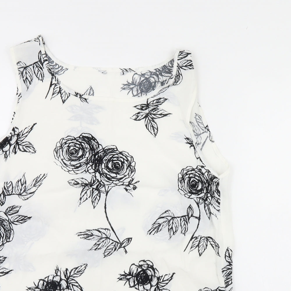 Preworn Womens White Floral  Basic Tank Size 12