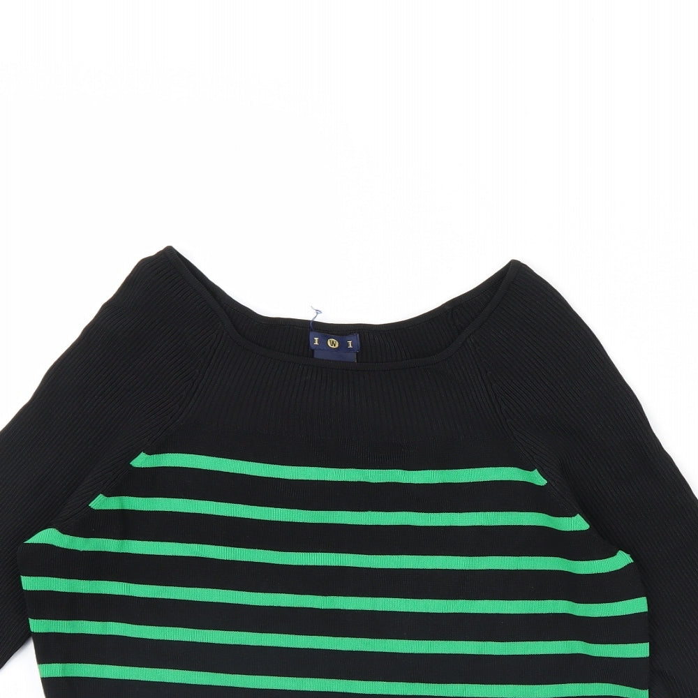 IWI Womens Black Striped  Pullover Jumper Size L