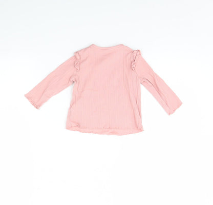 Back view of F&F girls’ pink basic blouse, size 6-9, months - happy