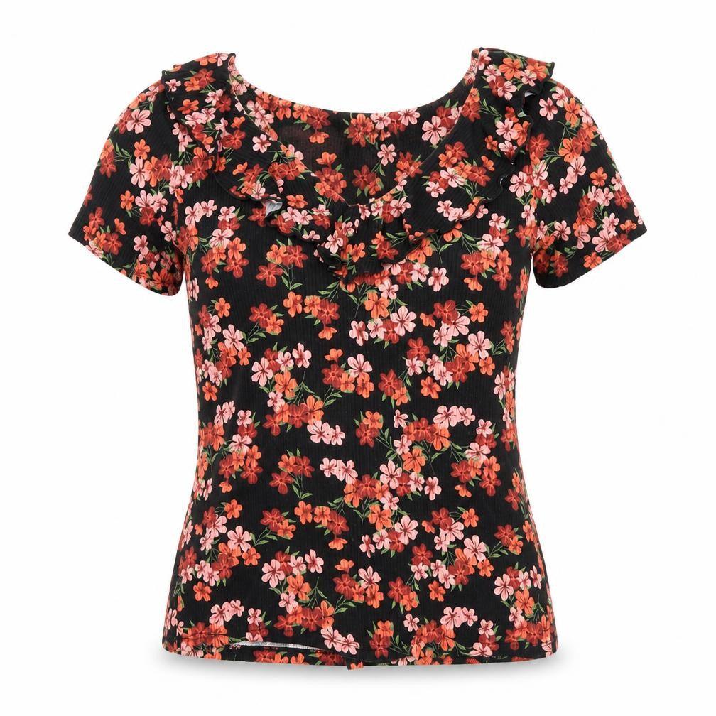 Dorothy Perkins Womens Black Floral  Basic Blouse Size 10