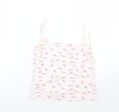 Additional front view of Dunnes women’s white floral basic tank, size UK 10
