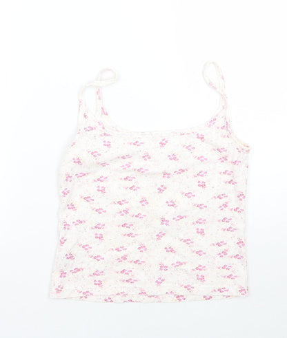 Back view of Dunnes women’s white floral basic tank, size UK 10