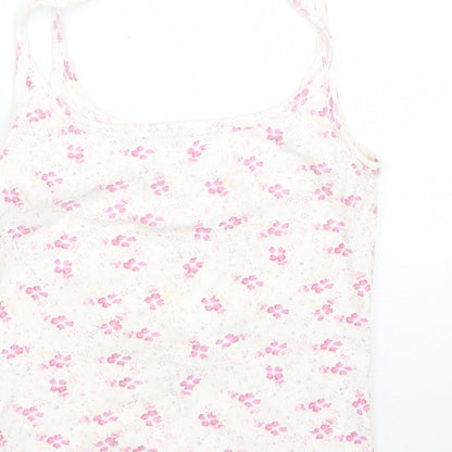 Brand and care label for Dunnes women’s white floral basic tank, size UK 10