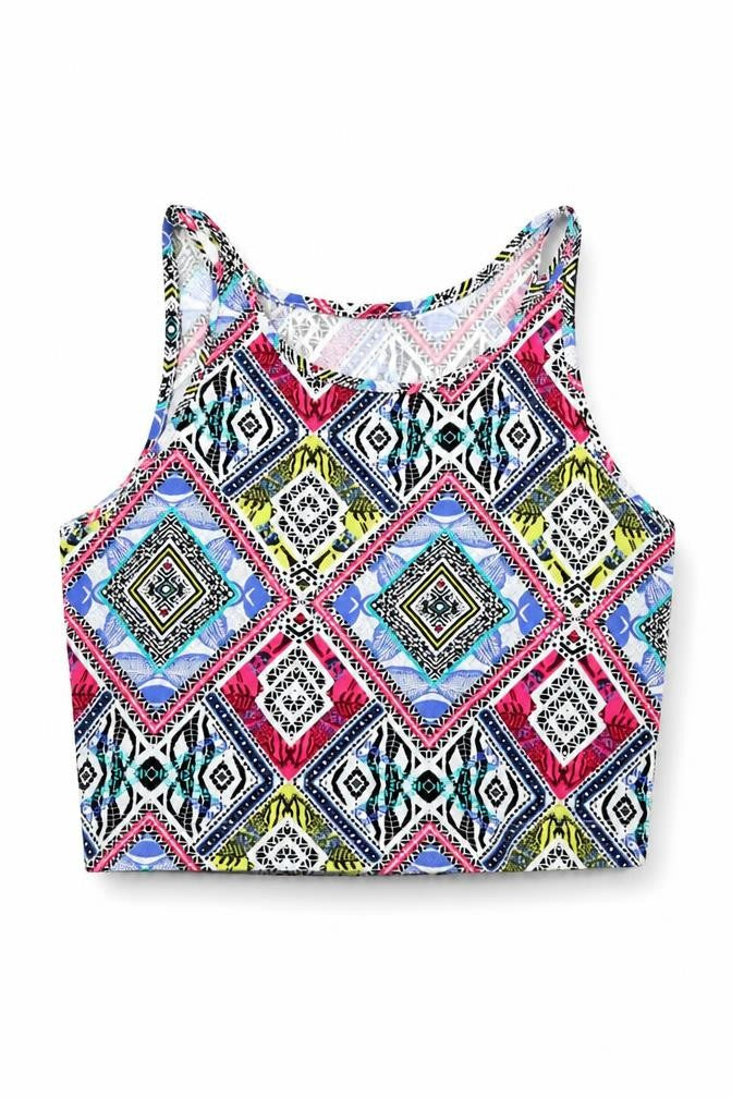 Newlook Womens White Geometric  Cropped Tank Size 10