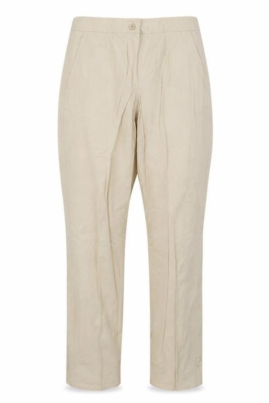 Front view of French Connection women’s beige trousers, size UK 8, 29-inch leg