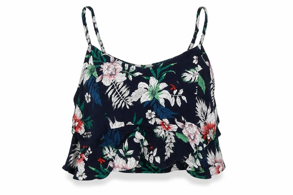 spiagga dolce Womens Blue Floral Rayon Cropped T-Shirt Size M