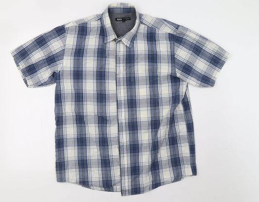 Easy Mens Blue Herringbone   Button-Up Size L
