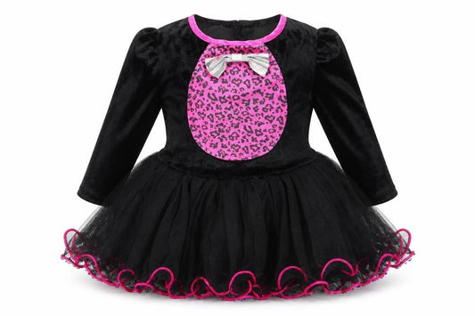 Front view of George girls’ black animal print fit & flare, size 12, months