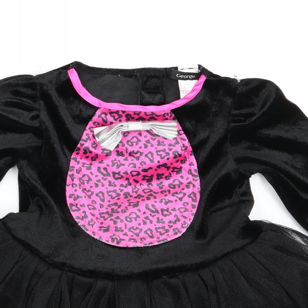 George Girls Black Animal Print  Fit & Flare  Size 12 Months