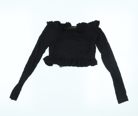 PRETTYLITTLETHING Womens Black   Cropped Blouse Size 6
