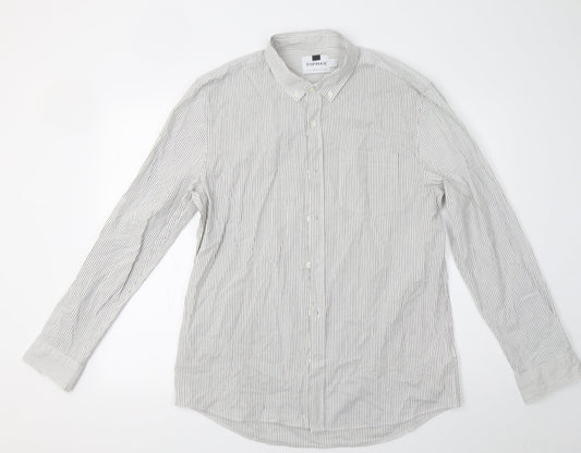 Topman Mens White Striped   Button-Up Size XL