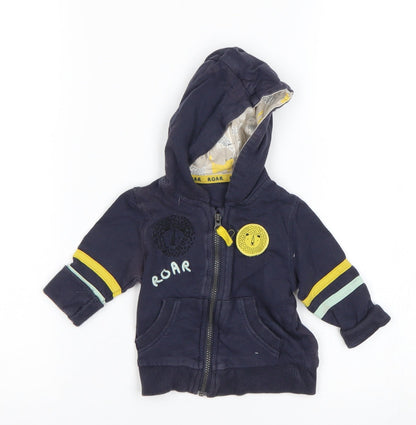 Additional front view of Mini Club boys’ blue full zip jumper, size 3-6, months