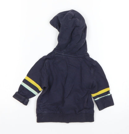 Back view of Mini Club boys’ blue full zip jumper, size 3-6, months