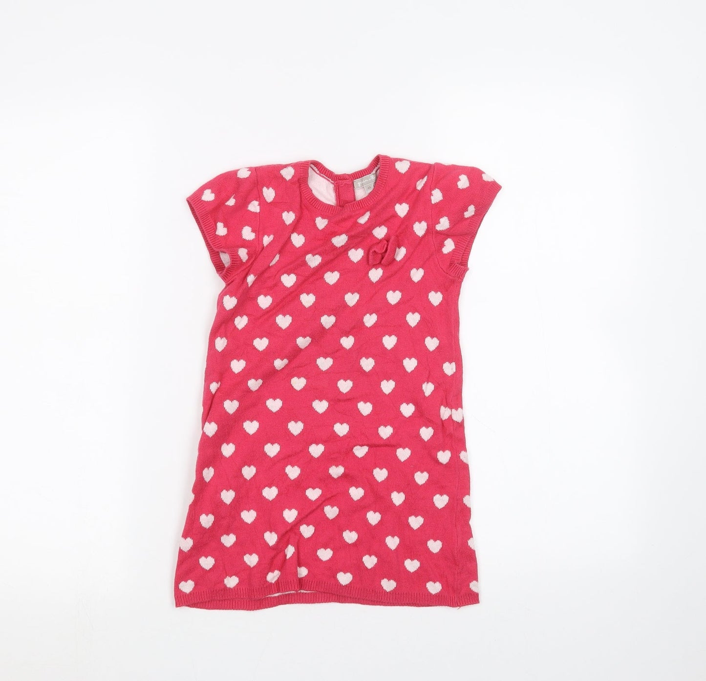Preworn Girls Pink Polka Dot  Pullover Jumper Size 4 Years