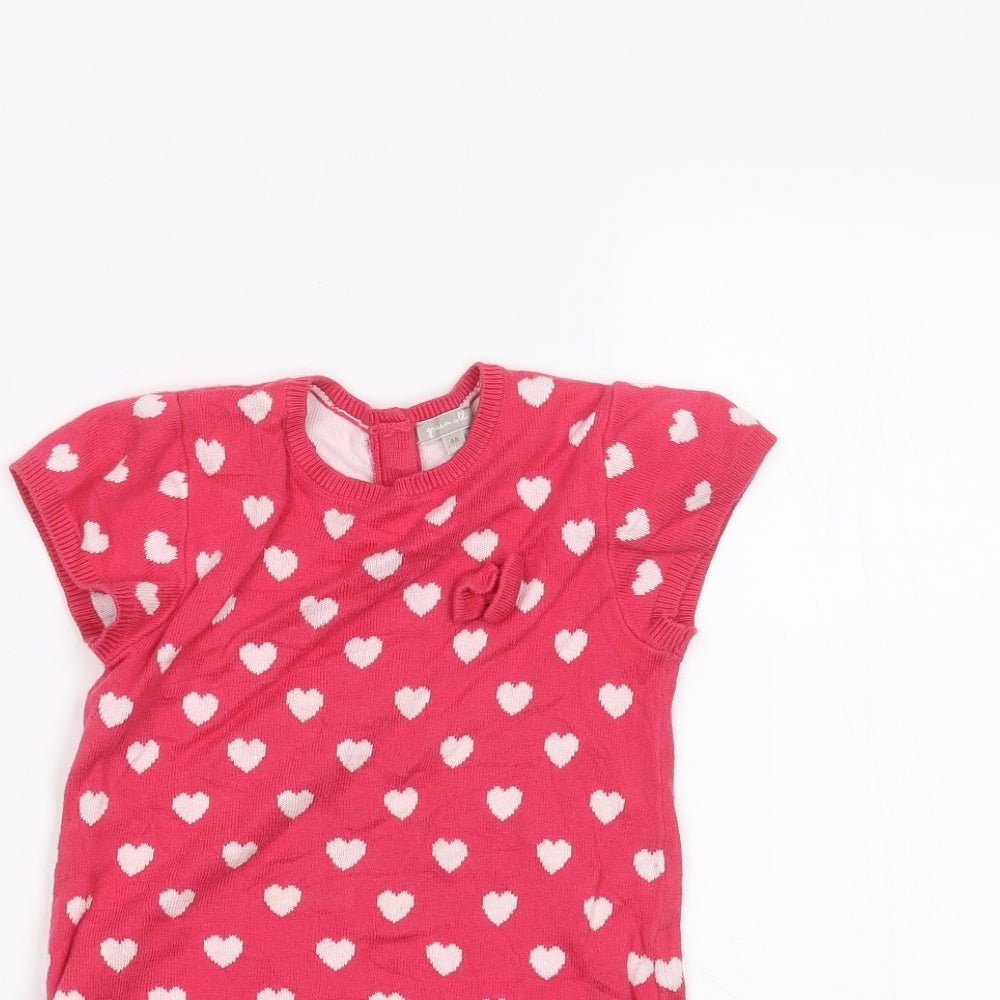 Preworn Girls Pink Polka Dot  Pullover Jumper Size 4 Years