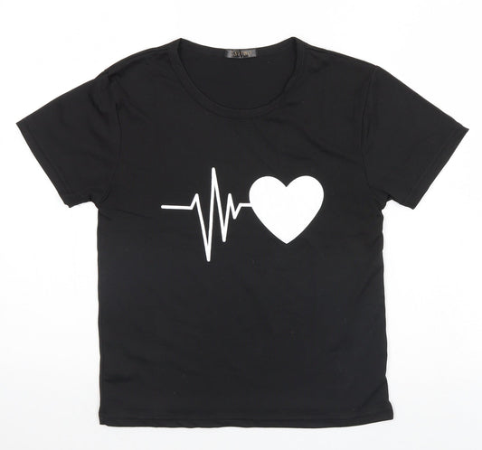 Zsiibo Womens Black   Basic T-Shirt Size S  - Heart
