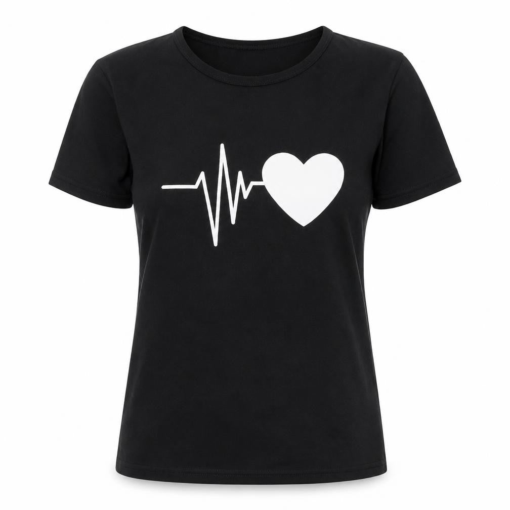 Zsiibo Womens Black   Basic T-Shirt Size S  - Heart