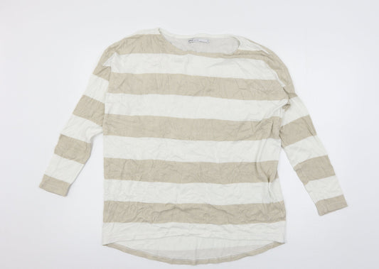 Only Womens White Striped Knit Pullover Jumper Size M