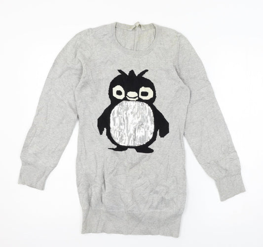 Red Herring Girls Grey  Knit Pullover Jumper Size 14 Years  - Penguin