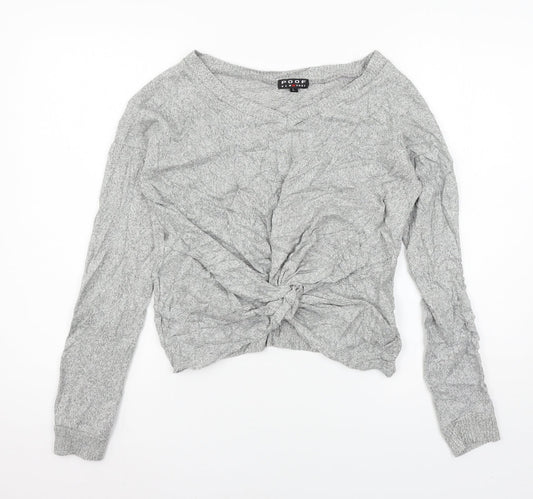Poof Womens Grey  Knit Basic T-Shirt Size L  - Knot detail