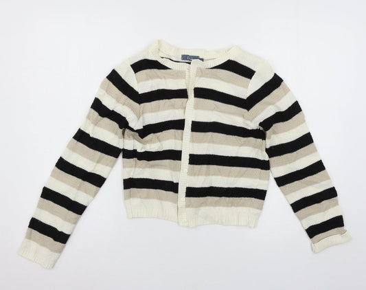 Evie Womens White Striped Knit Cardigan Jumper Size 8