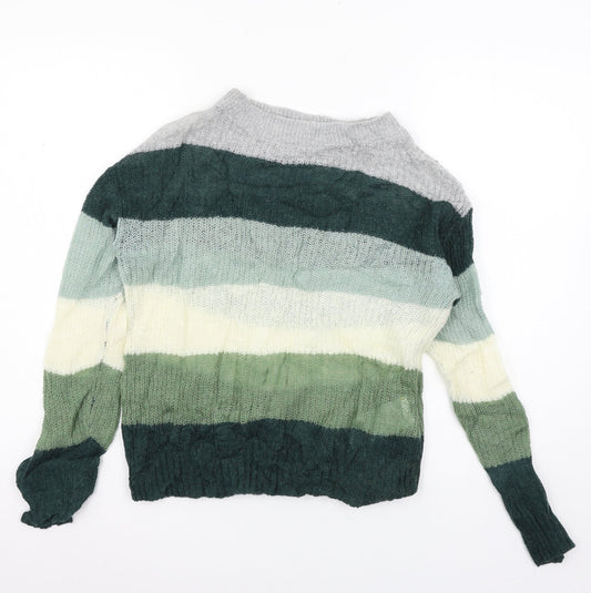 VERO MODA Womens Green Striped Knit Pullover Jumper Size M