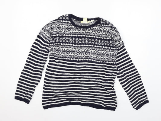 H&M Womens Blue Striped Knit Pullover Jumper Size S