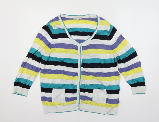 Per Una Womens Multicoloured Striped Knit Cardigan Jumper Size 18
