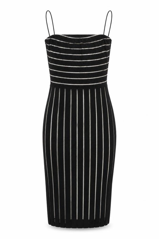 PRETTYLITTLETHING Womens Black Striped  Bodycon  Size 6
