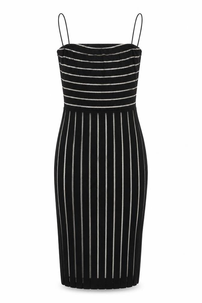 PRETTYLITTLETHING Womens Black Striped  Bodycon  Size 6