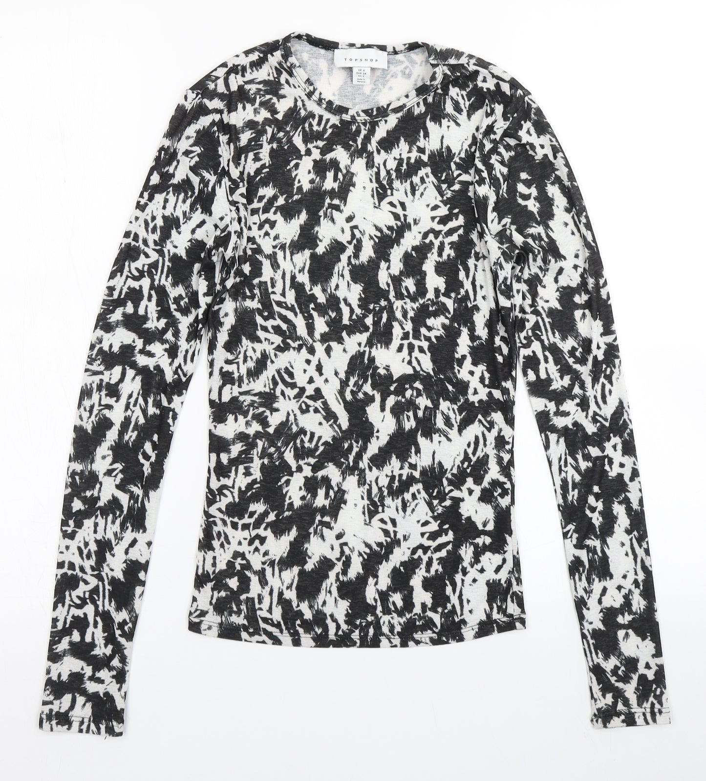 Topshop Womens Black Animal Print  Basic T-Shirt Size 6